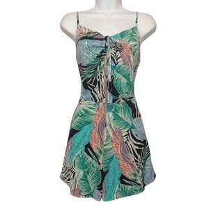 OLIVE SCENT Romper Large Green Tropical Leaf Print Sleeveless Vacation Boho NWT